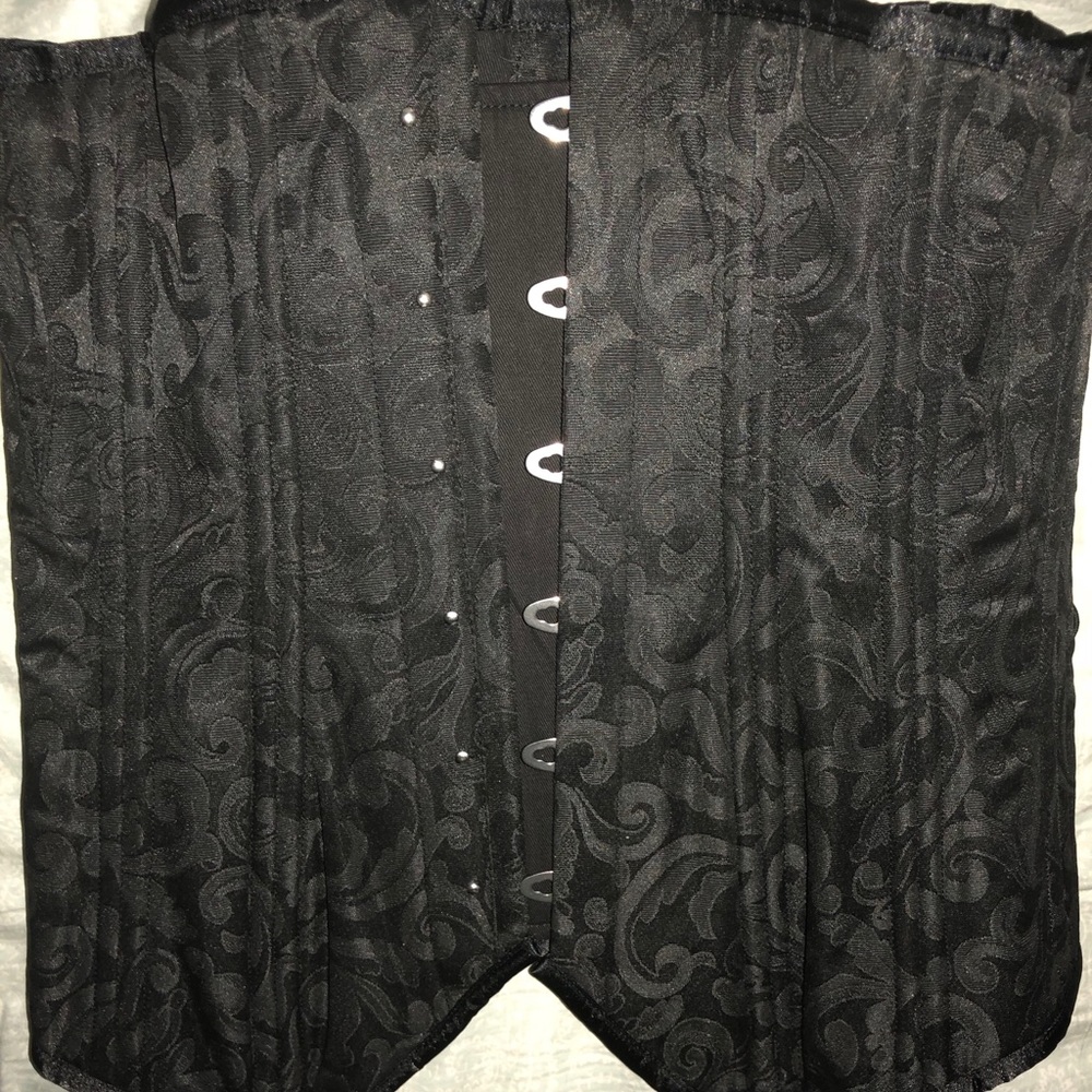 Black brocade over bust corset
